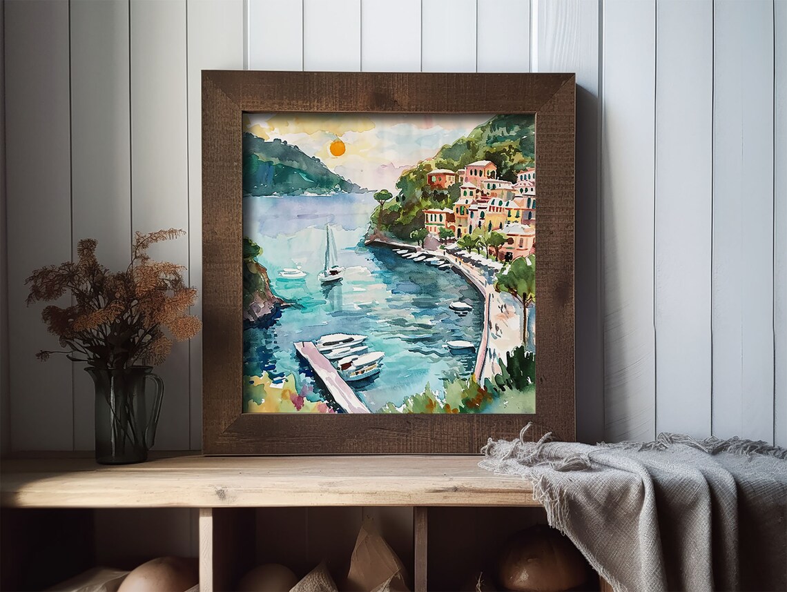 Portofino Watercolor Print, Italian Cityscape Wall Art - Image 2