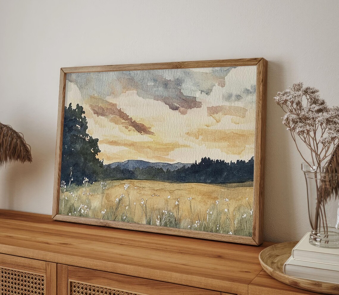 Tennessee Sunset Landscape Watercolor Art Print - Image 4
