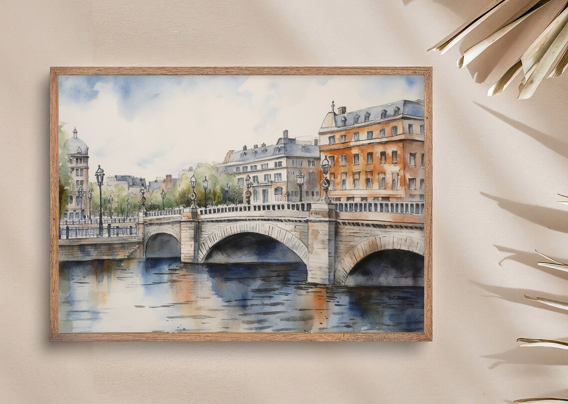 Dublin Oconnell Bridge Watercolor Travel Poster - Image 4