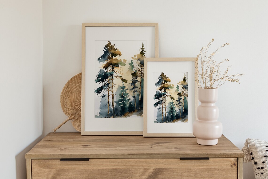 Pine Tree Watercolor Art Print, Vermont Landscape - Image 2