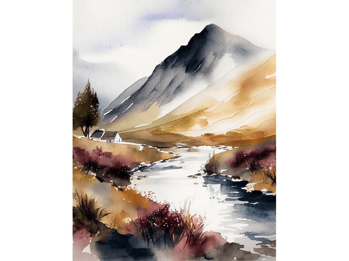 Scotland Watercolor Art Print, Glen Coe Highlands