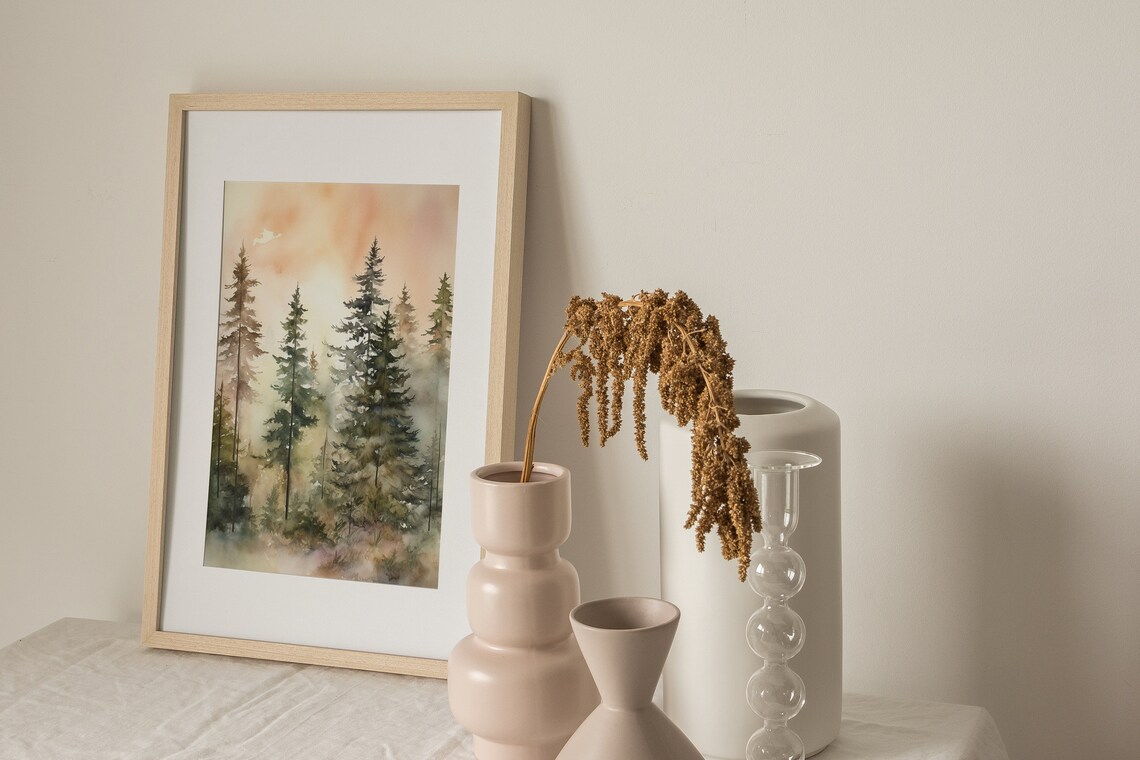 Pine Trees Watercolor Evergreen Landscape Art Print - Image 2