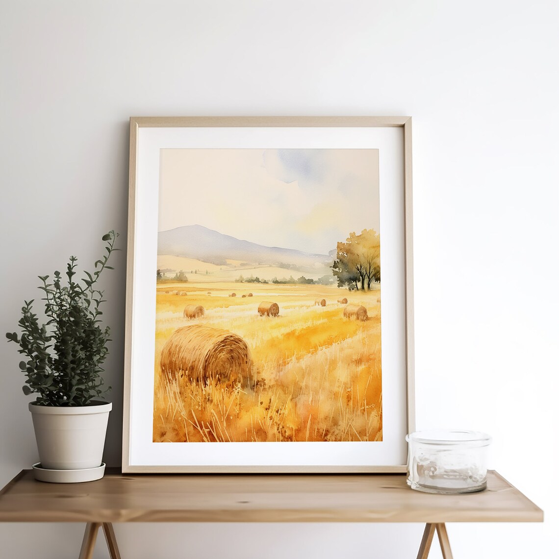 Haystacks Watercolor Painting, Farmhouse Landscape Art Print - Image 5
