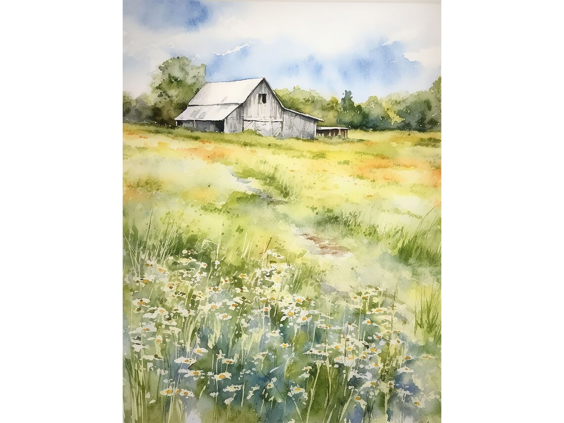 Door County Farm Landscape Watercolor Art Print