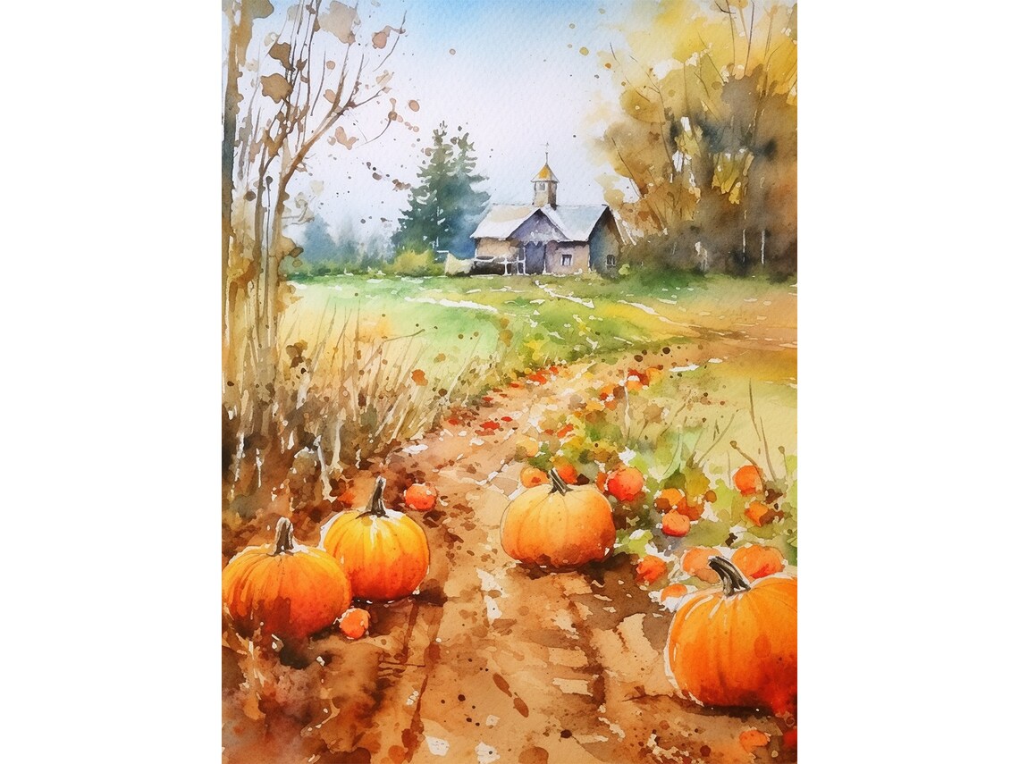 Farmhouse Watercolor Autumn Garden Art Print
