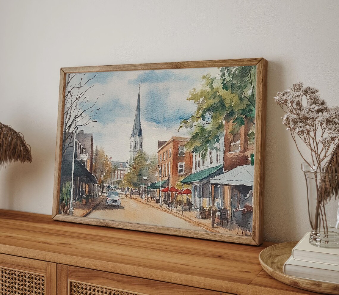 Burlington Vermont Church Street Watercolor Cityscape Poster - Image 4