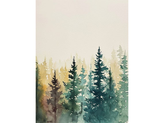 Pine Painting Abstract Forest Watercolor Art Print Evergreen Wall Art Trees Landscape Print Farmhouse Wall Decor