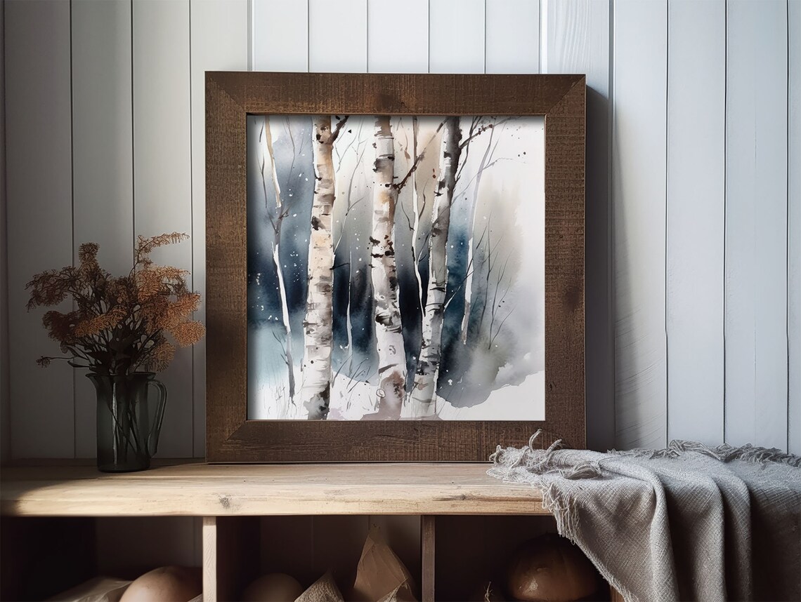 Snowy Birch Tree Watercolor Art Print, Aspen Forest - Image 2