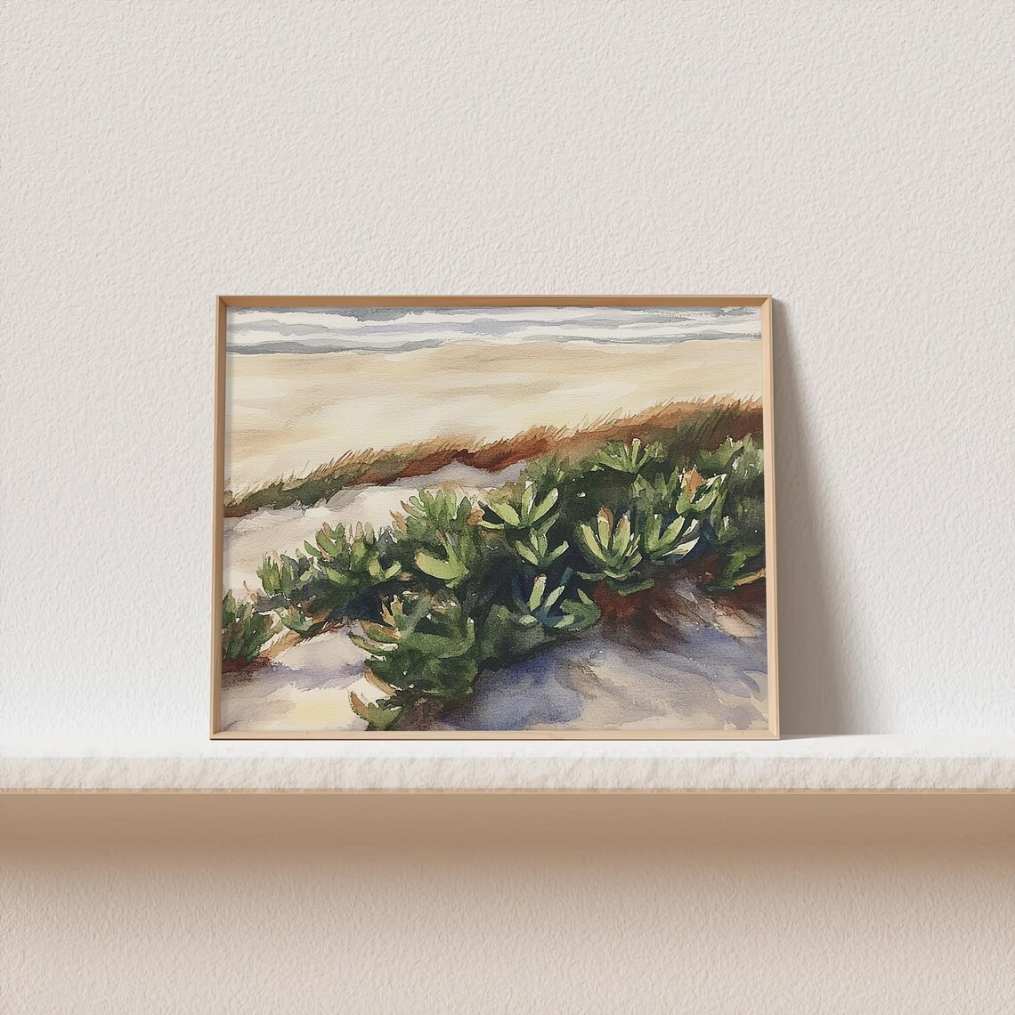 Beach Dune Grasses with Ocean Waves Beyond Watercolor Poster - Image 2