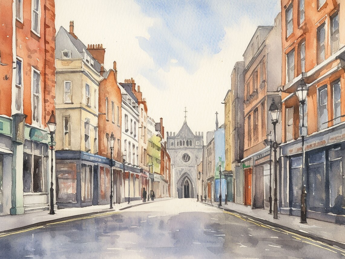 Dublin South Anne Street Watercolor Travel Poster