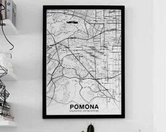 Pomona CA USA Map Poster, Modern Home Decor