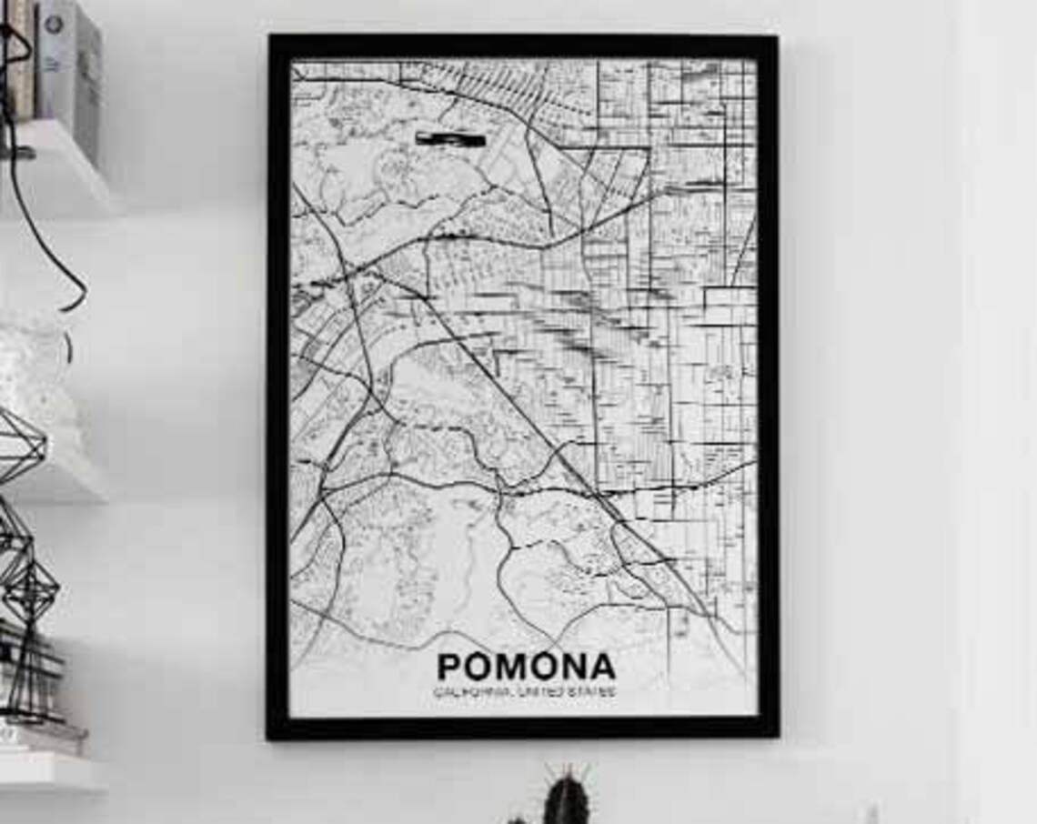 Pomona CA USA Map Poster, Modern Home Decor