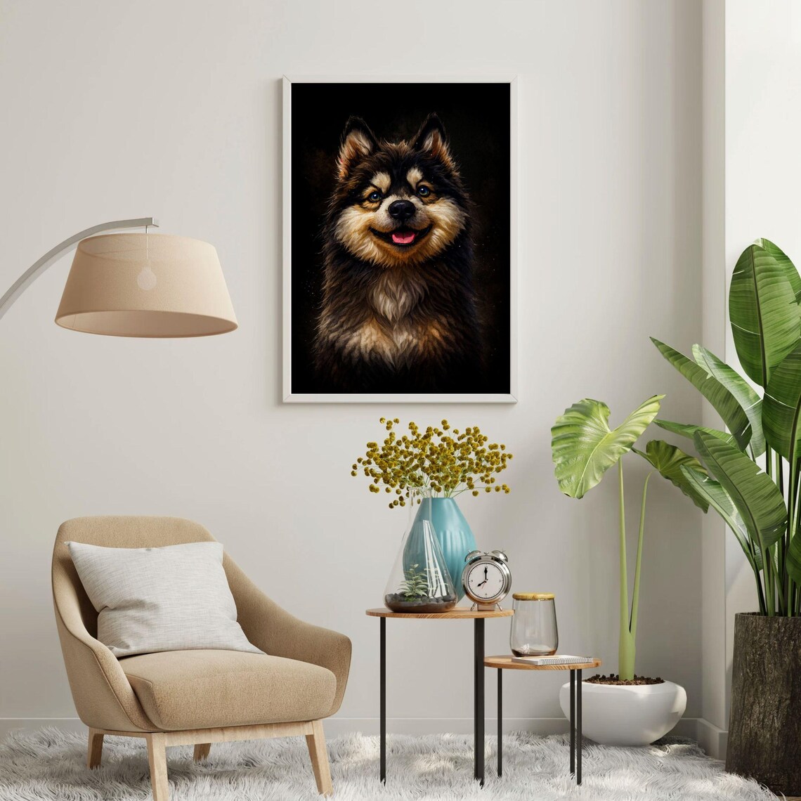 Smiling Finnish Lapphund Nordic Dog Black Background Portrait Poster - Image 5