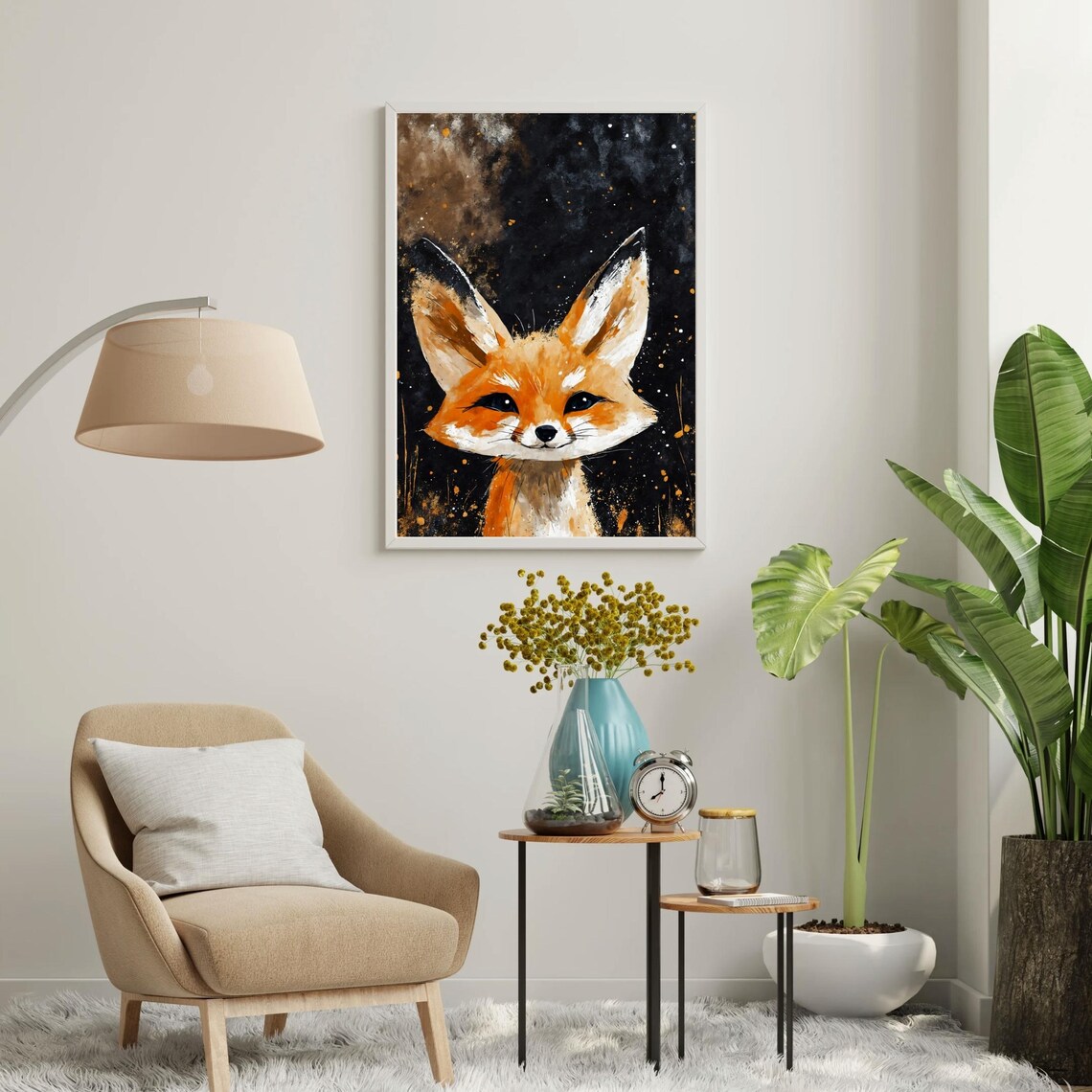 Fennec Fox Big Ears Watercolor Portrait Starry Night Wildlife Art Print - Image 2