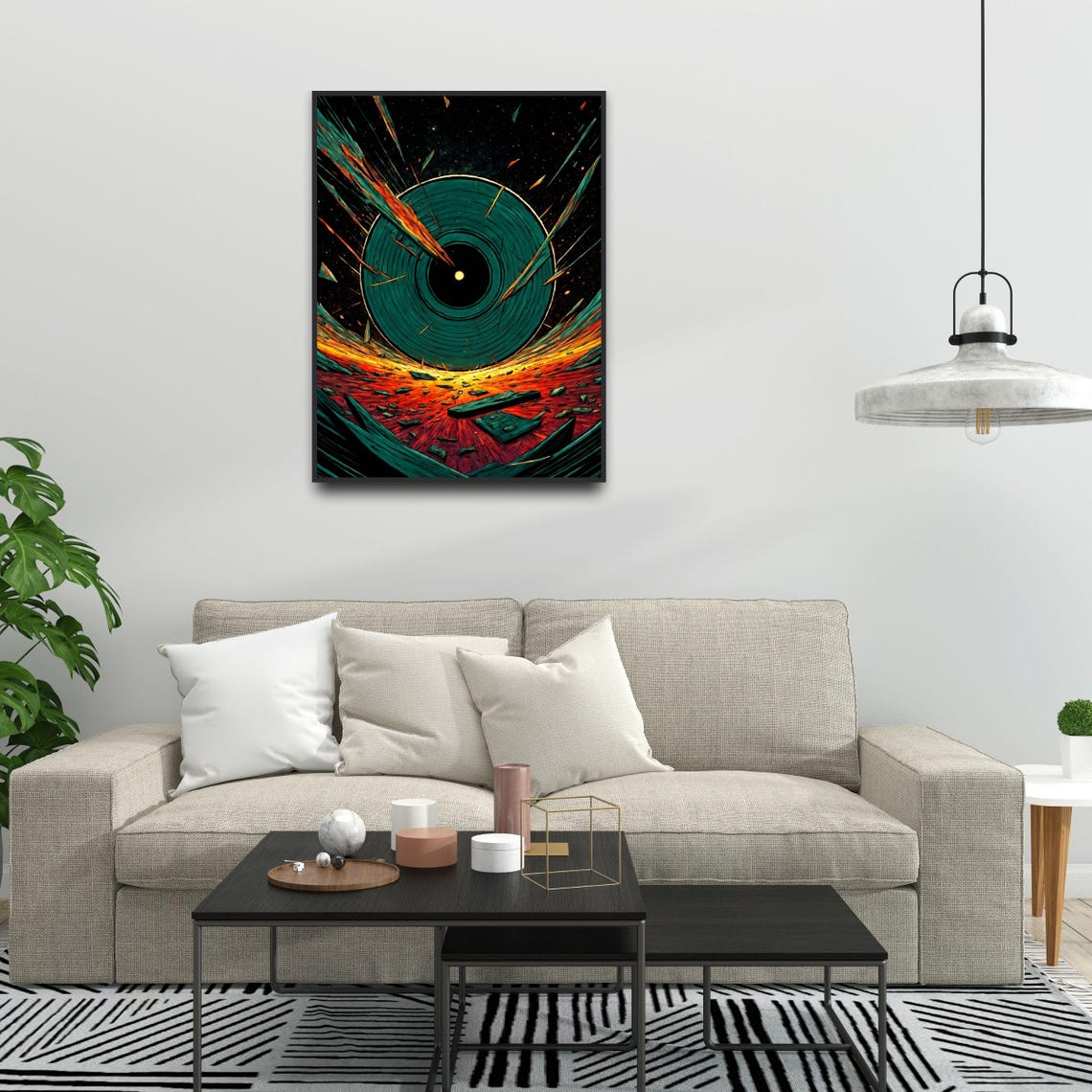 Exploding Teal Vinyl Record Shattering Retro Music Lover Gift Wall Art - Image 3