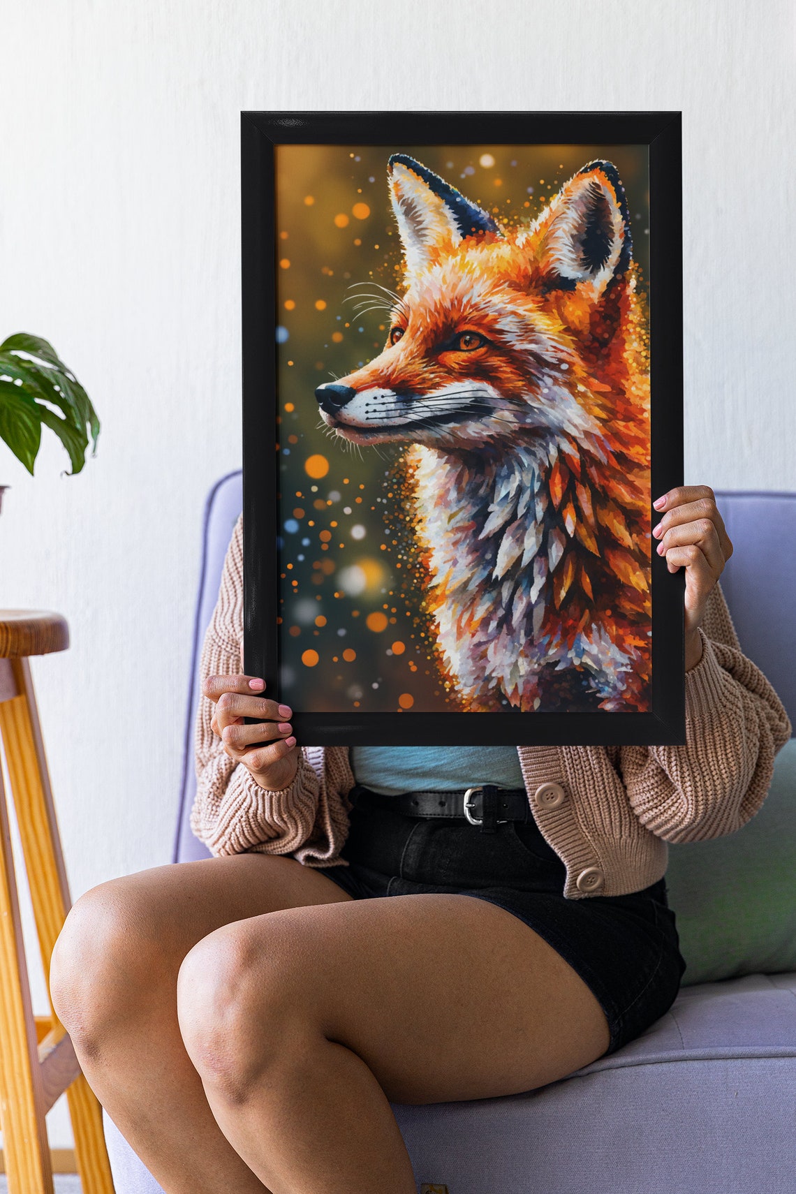 Red Fox Profile Portrait Golden Bokeh Warm Speckle Wildlife Art Poster - Image 2