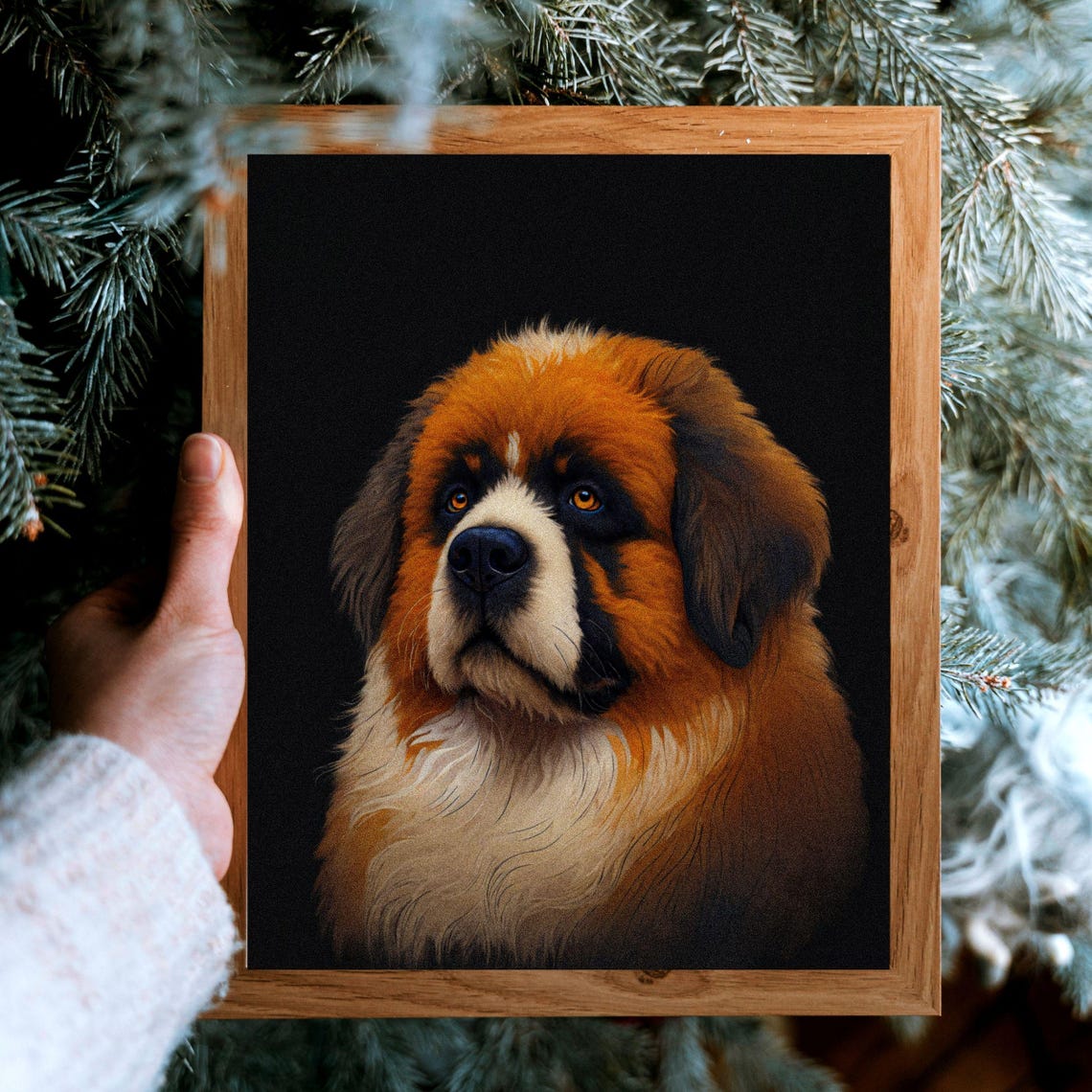 St Bernard Puppy Gentle Giant Dog Portrait Black Background Poster - Image 2