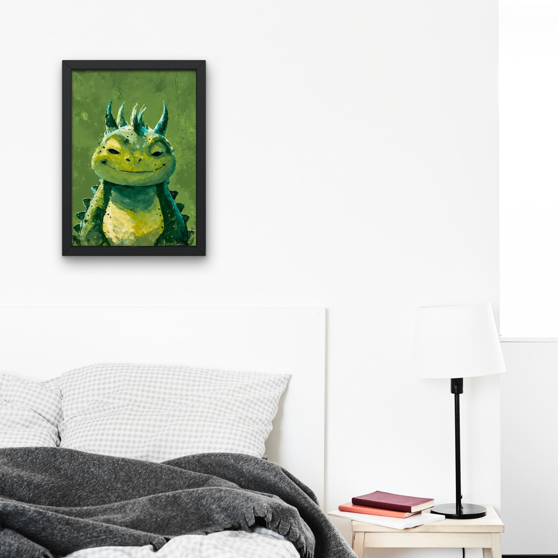 Smirking Green Dragon Portrait Fantasy Cute Baby Dragon Art Poster - Image 2