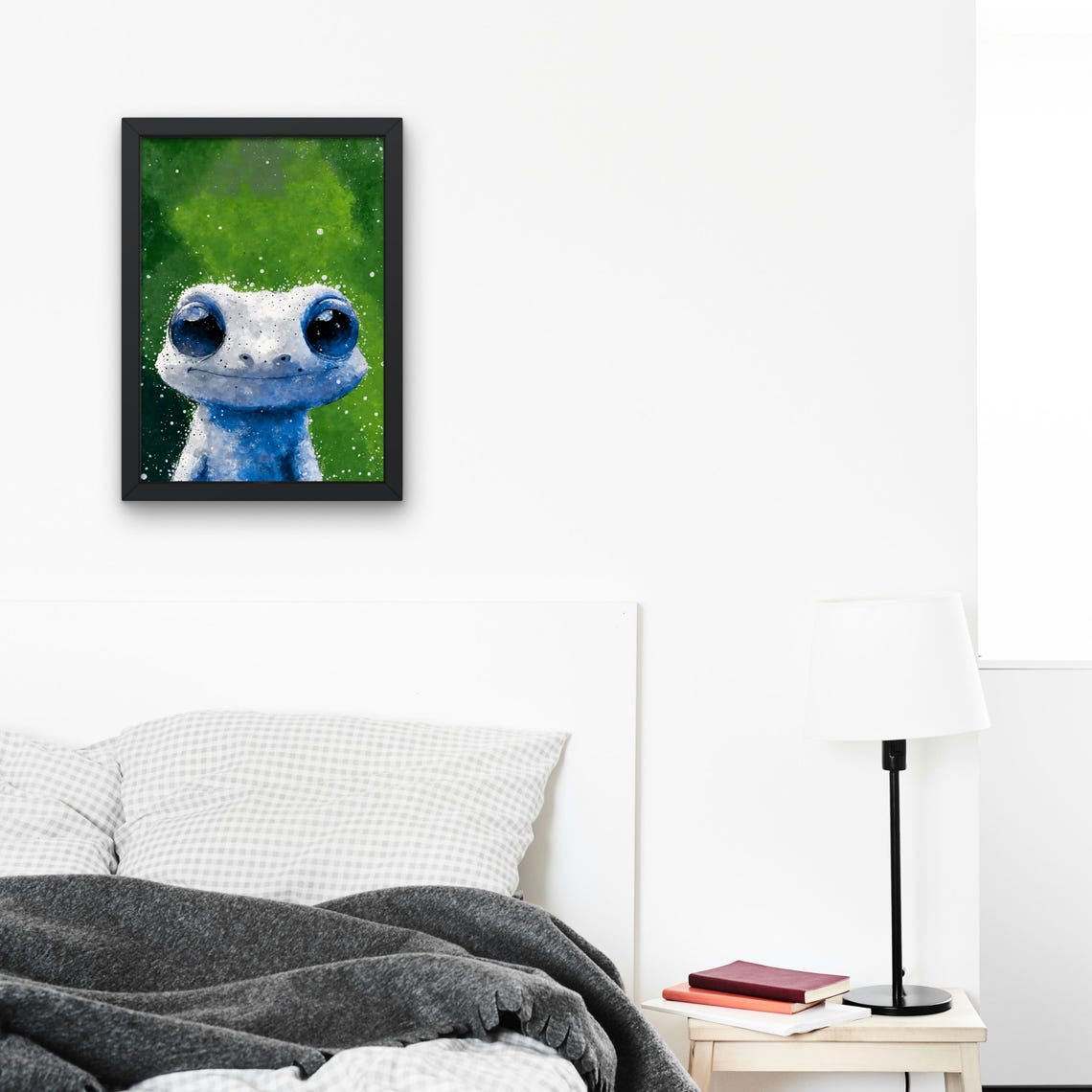 Blue Gecko Portrait Art Print Big Eye Reptilian Portrait Cute Lizard Wall Art Kids Room Decor Unique Animal Gift 8x10 24x36 Girls Room - Image 3