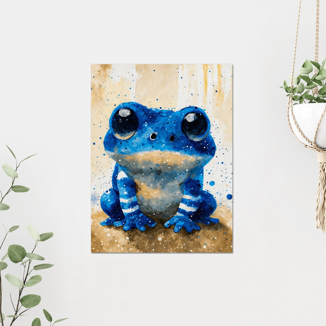 Cute Blue Frog Big Eyes Watercolor Portrait Splash Background Poster - Image 4