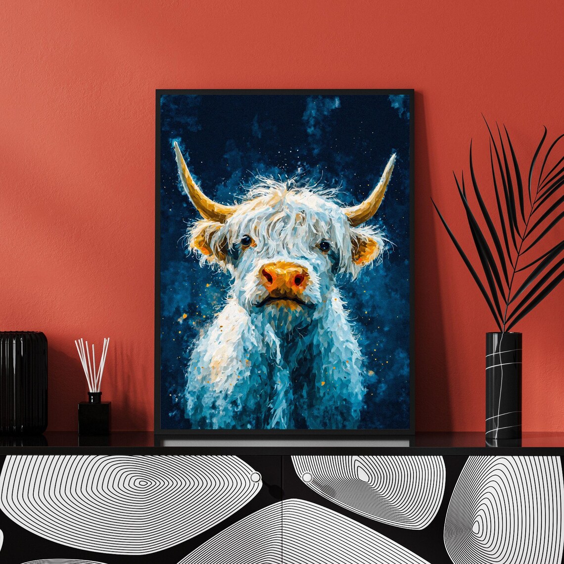 White Highland Cow Watercolor Painting, Rustic Decor - Image 4