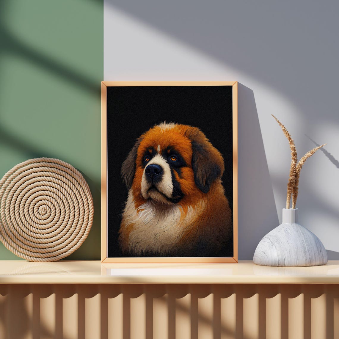 St Bernard Puppy Gentle Giant Dog Portrait Black Background Poster - Image 6