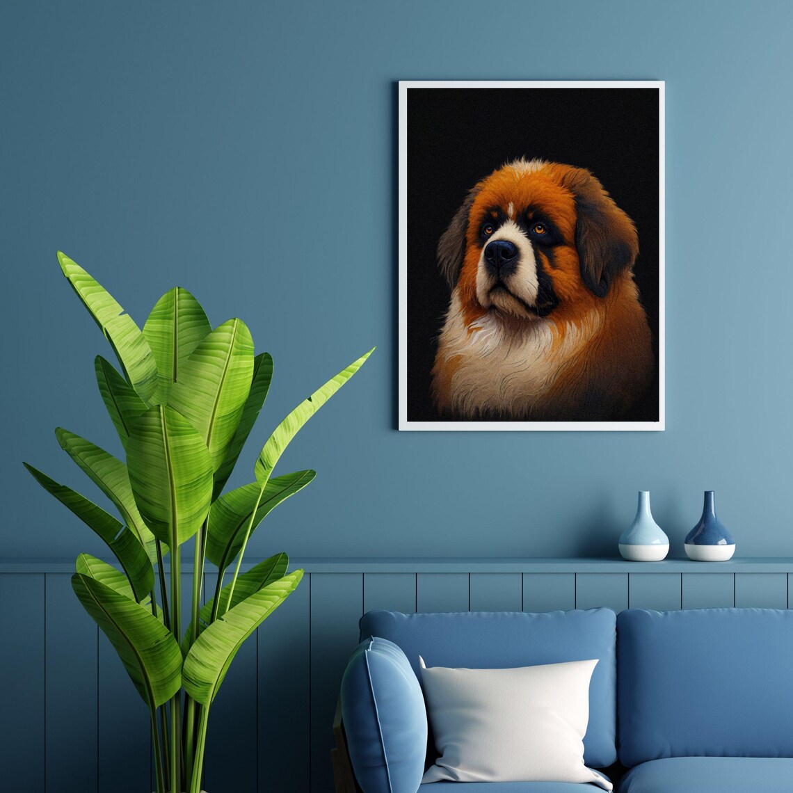 St Bernard Puppy Gentle Giant Dog Portrait Black Background Poster - Image 8