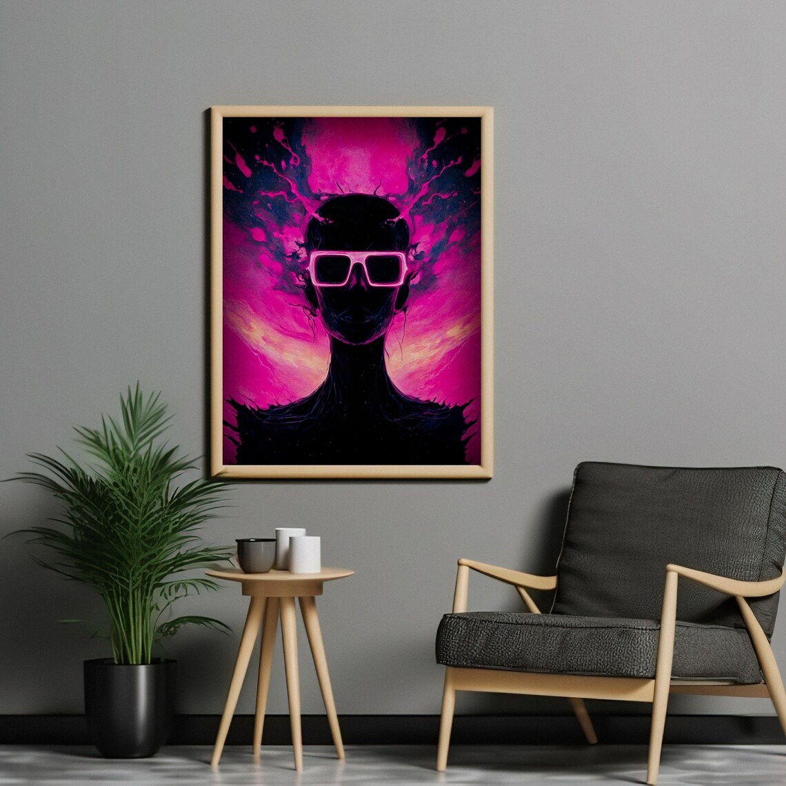 Neon Pink Sunglasses Woman Silhouette Cosmic Magenta Abstract Wall Art - Image 2