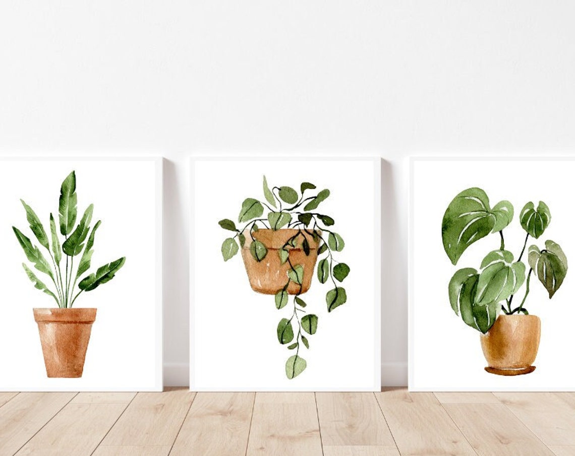 Watercolor Potted Plants Print Set Of Three For Plant Lovers