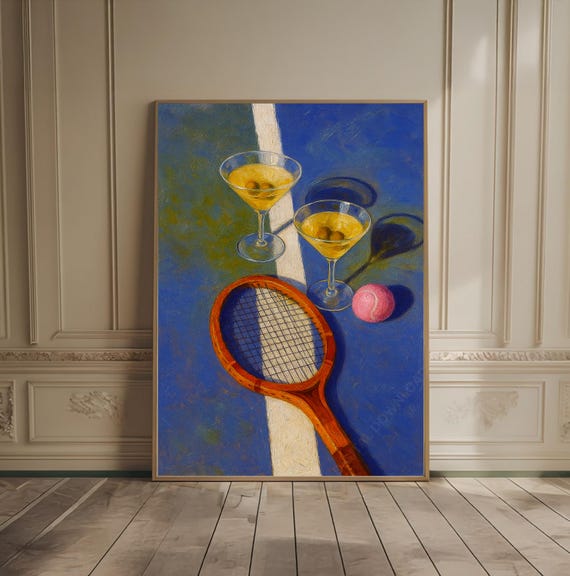 Tennis Print Country Club Fun Drinks Wall Art Trendy Cocktail Poster Racquet Retro Sport Oil Painting