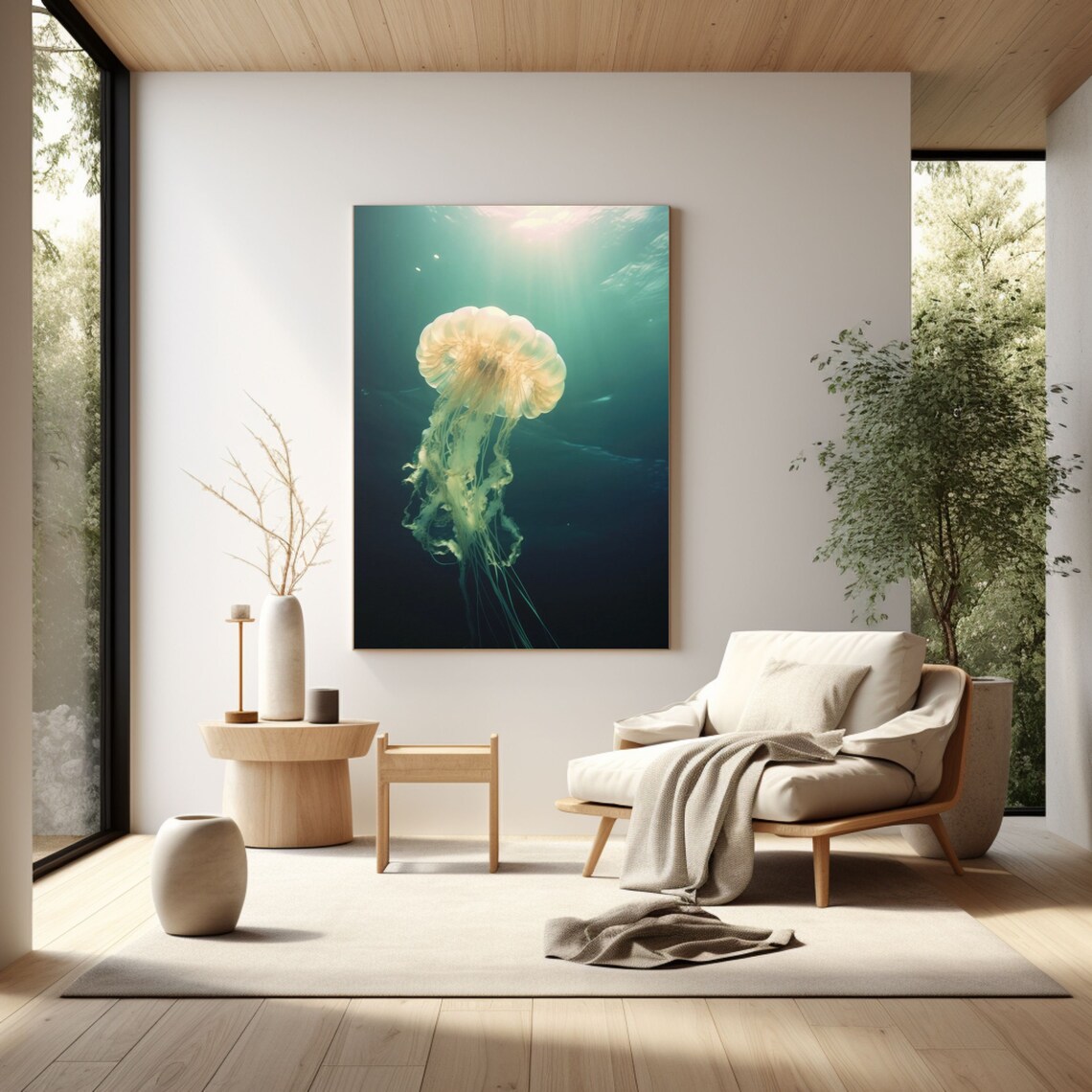 Jellyfish Retro Wall Art, Ocean Art Print