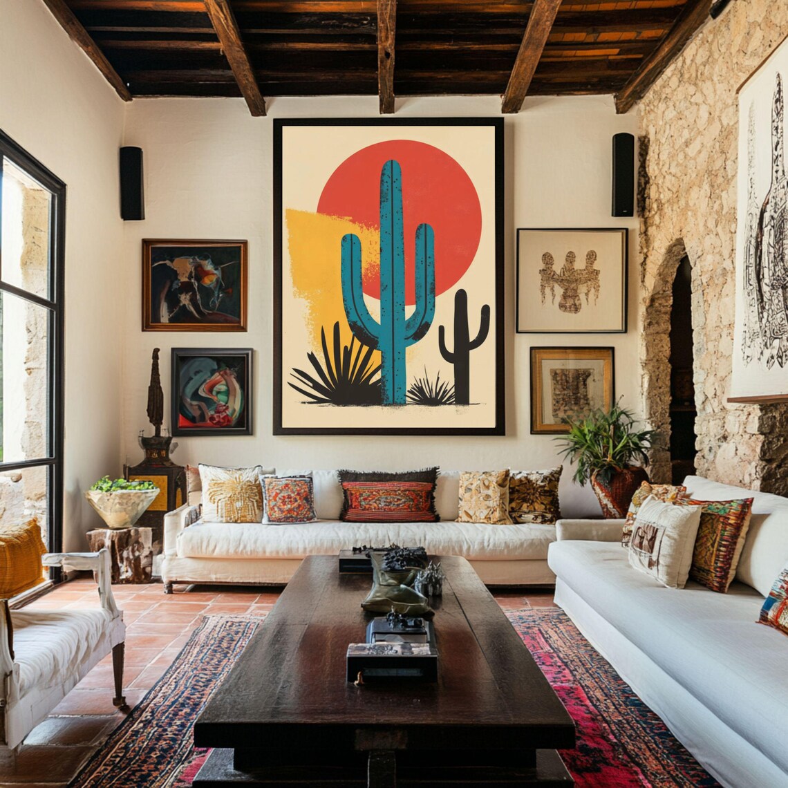 Minimalist Desert Cactus Poster, Southwestern Retro