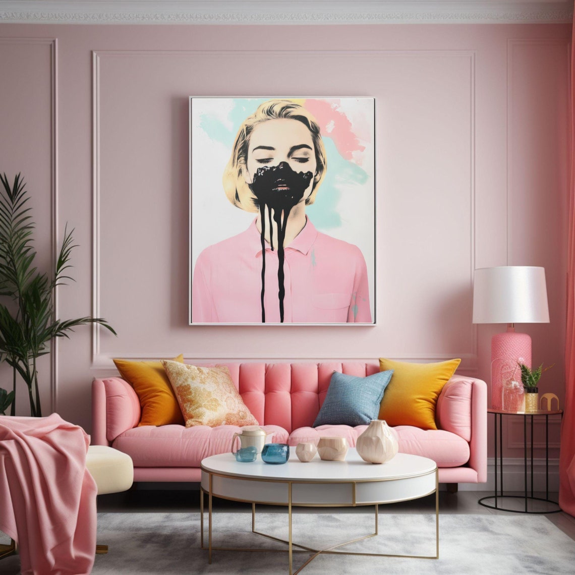 Woman With Black Paint Drip On Face Bold Modern Pop Art Poster