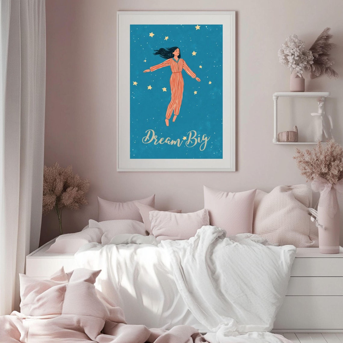 Dream Big Starry Sky Floating Woman Inspirational Quote Poster