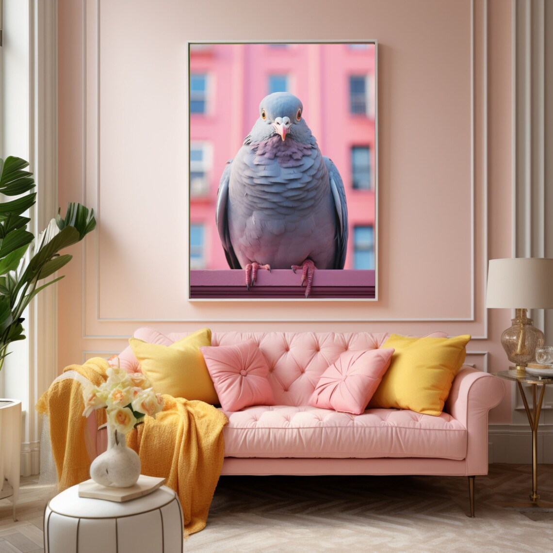 City Pigeon Photo Print, Pink Travel Poster Art