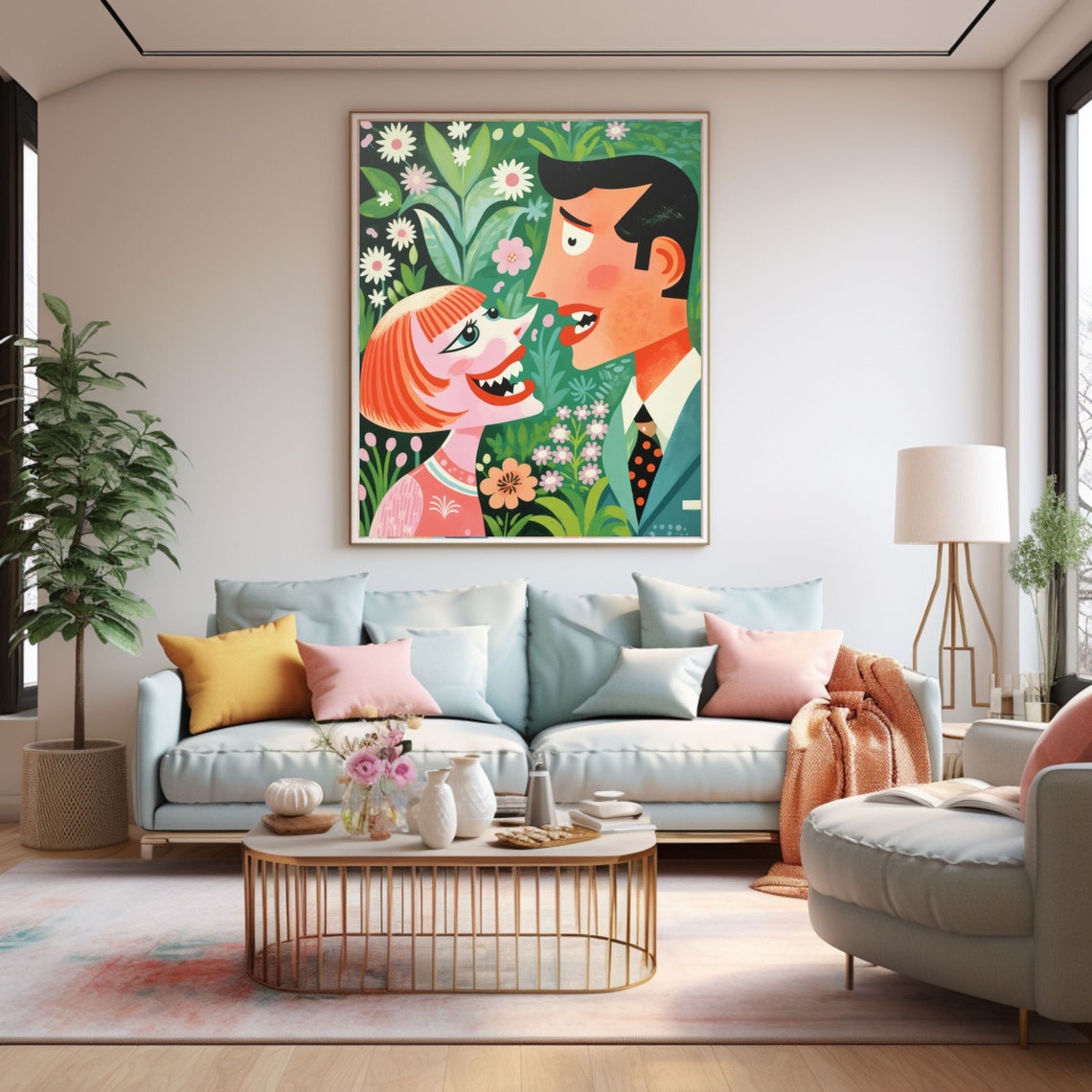 Retro Cartoon Couple Love at First Sight Ironic Funny Art Poster