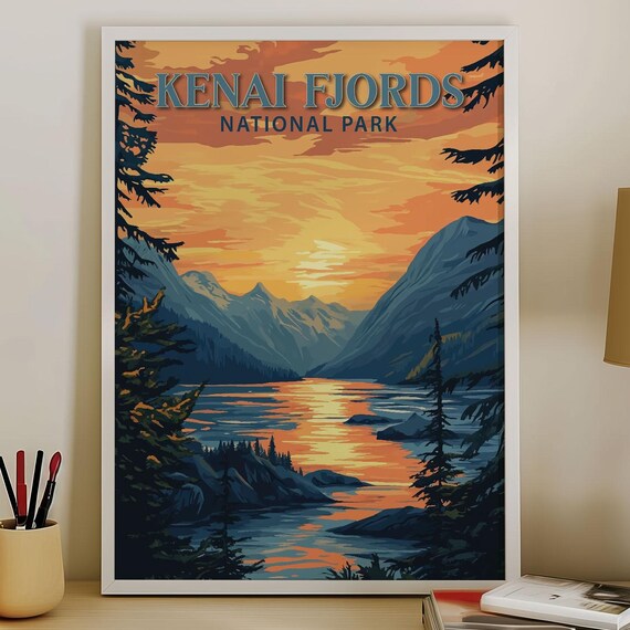 Kenai Fjords National Park Alaska Sunset Fjord Mountains Scenic Poster
