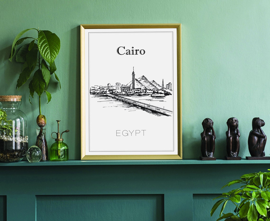 Cairo Egypt Pyramids Cairo Tower Nile Hand Drawn Sketch Art Poster - Image 3