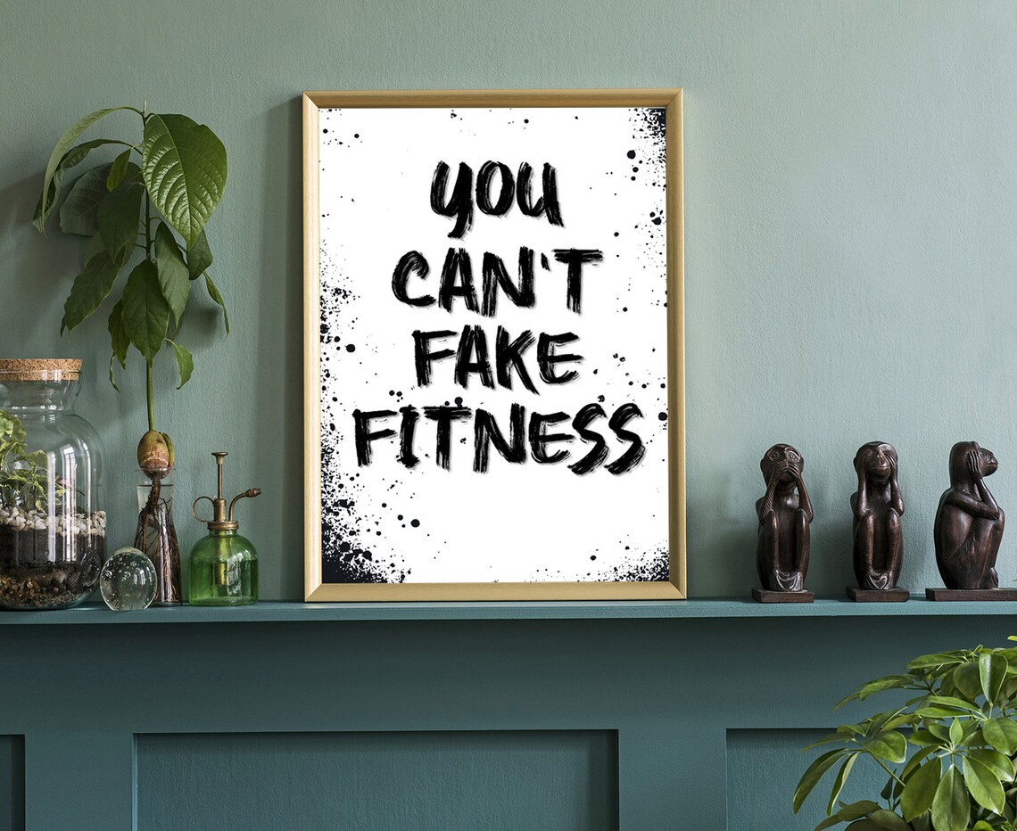 You Cant Fake Fitness Quote Gym Poster Black Brushstroke Artwork - Image 3