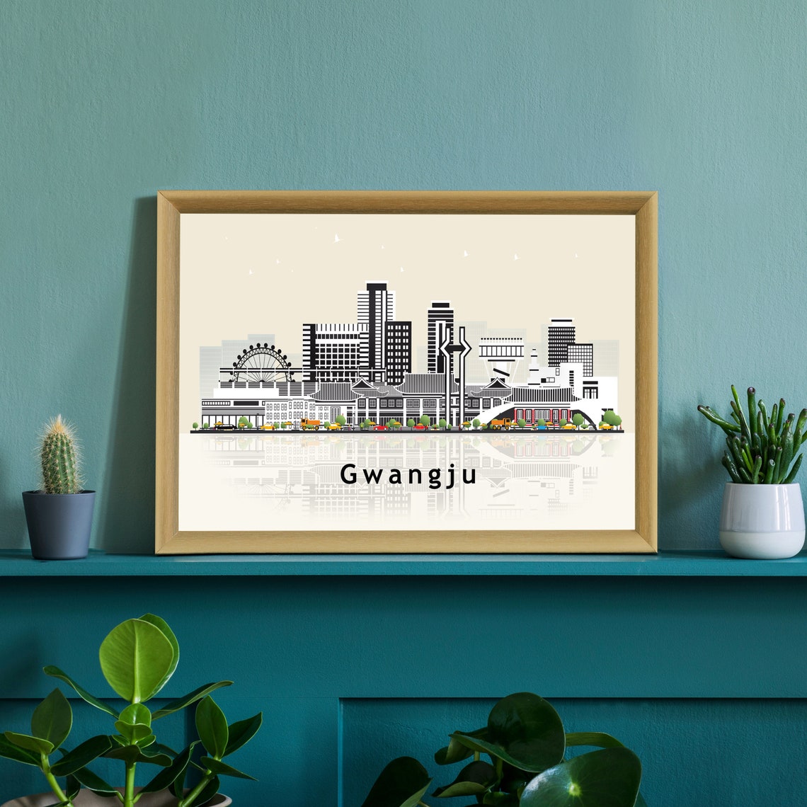 Gwangju South Korea Modern Flat Vector Skyline Cityscape Travel Poster - Image 2
