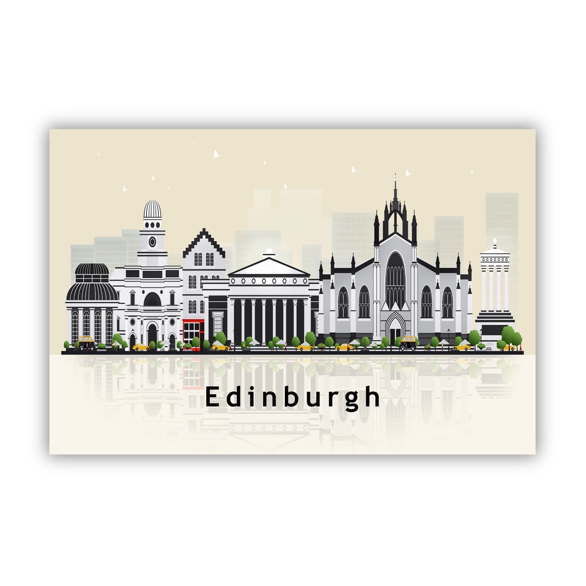 Edinburgh Scotland Cream Skyline Illustration Landmarks Poster - Image 2