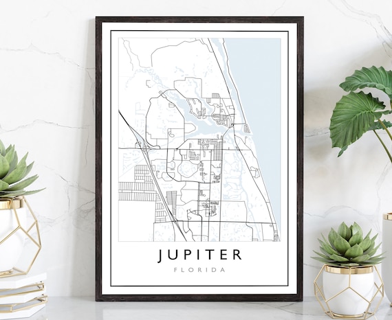 Jupiter Florida City Street Map Minimalist Black White Road Map Print