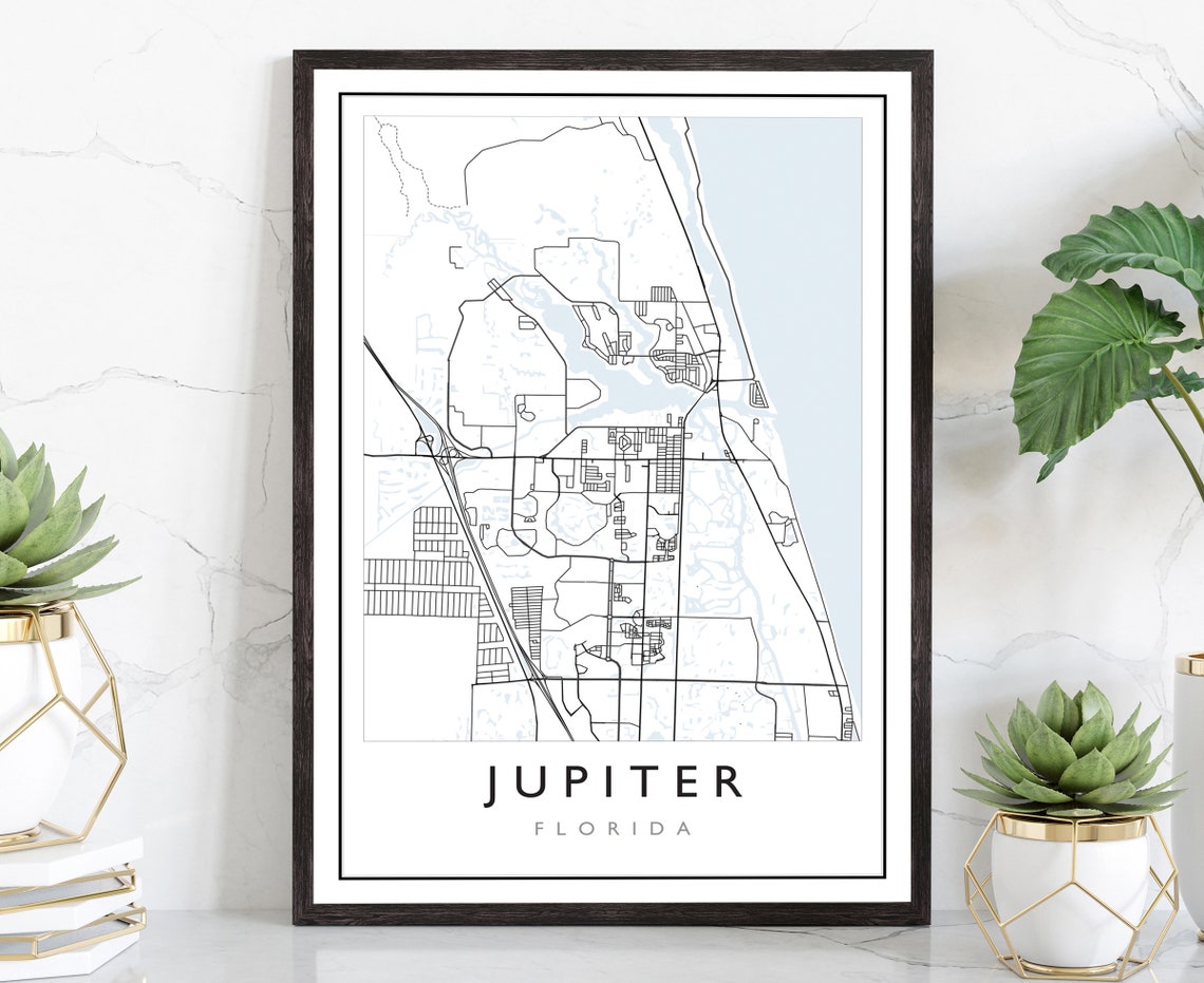Jupiter Florida City Street Map Minimalist Black White Road Map Print