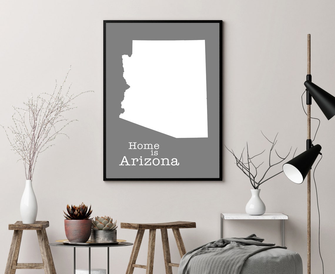 Arizona Home Is Gray Minimalist State Map Silhouette Wall Art - Image 3