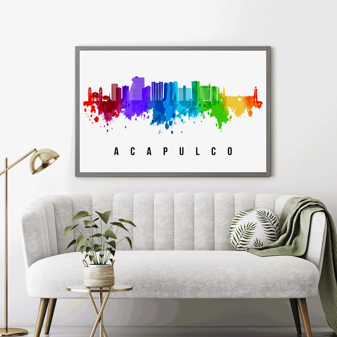 Acapulco Mexico Rainbow Watercolor Skyline Silhouette Travel Poster - Image 4