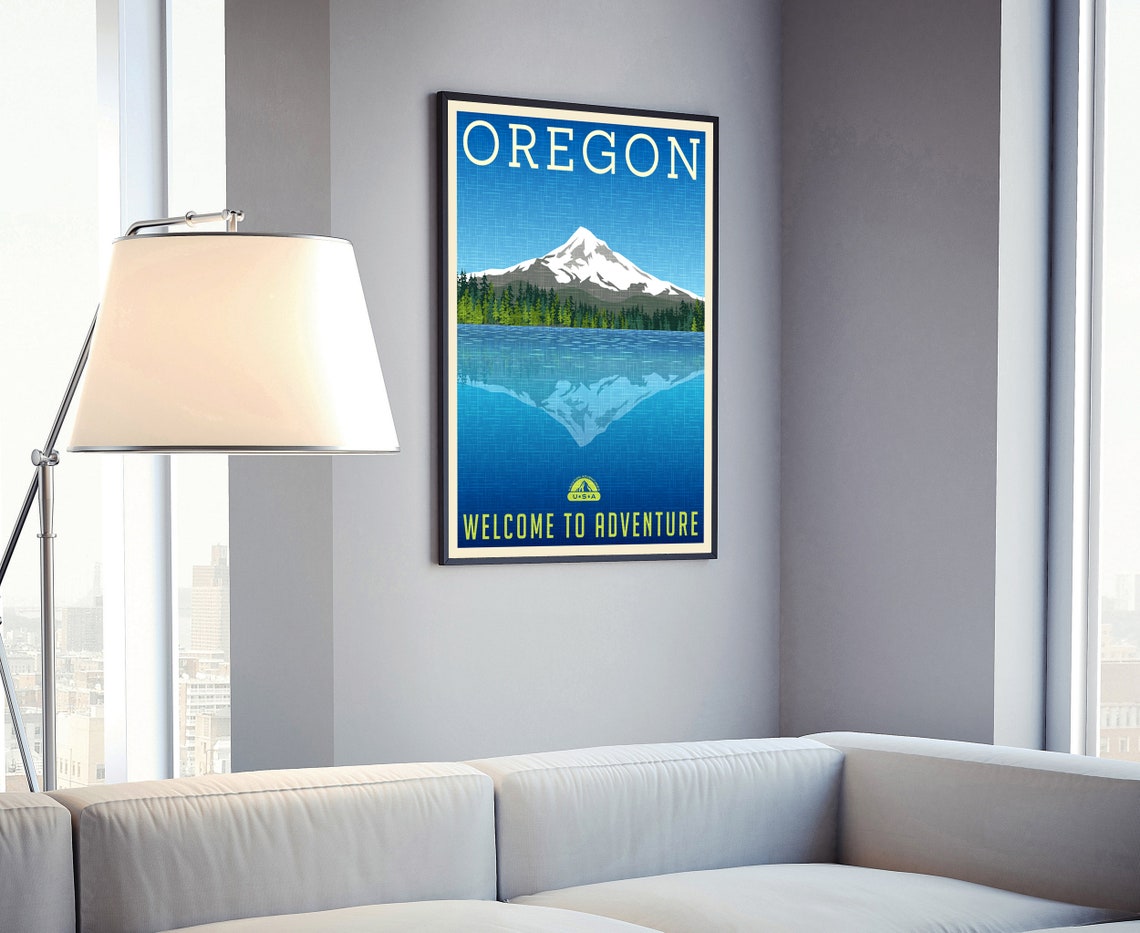 Oregon Mount Hood Lake Reflection Vintage Welcome To Adventure Poster - Image 3