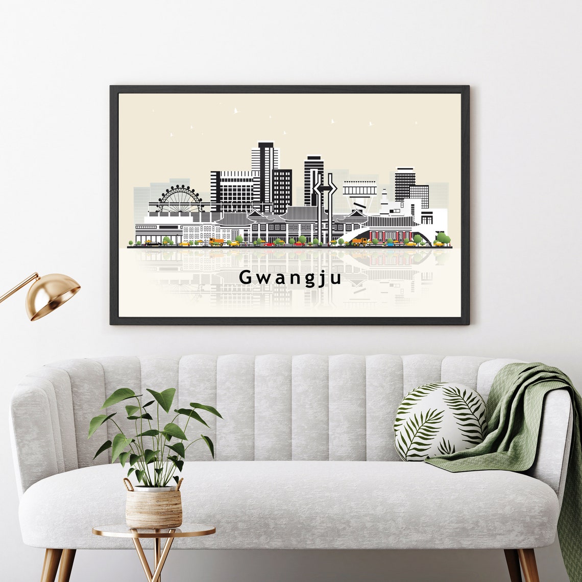 Gwangju South Korea Modern Flat Vector Skyline Cityscape Travel Poster - Image 3
