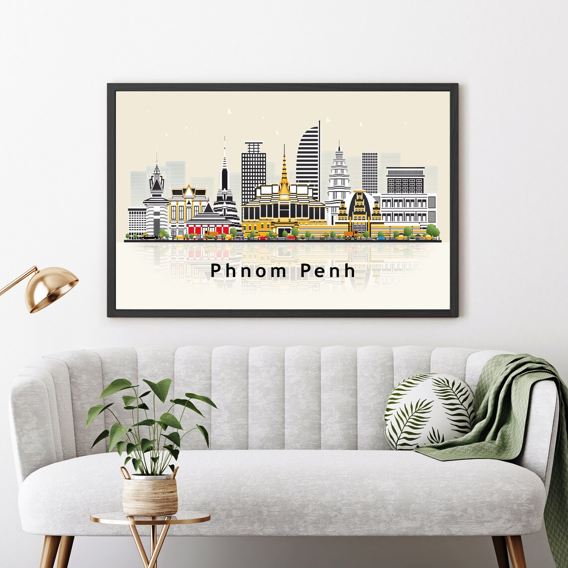 Phnom Penh Cambodia Golden Palace Skyline Illustration Travel Poster
