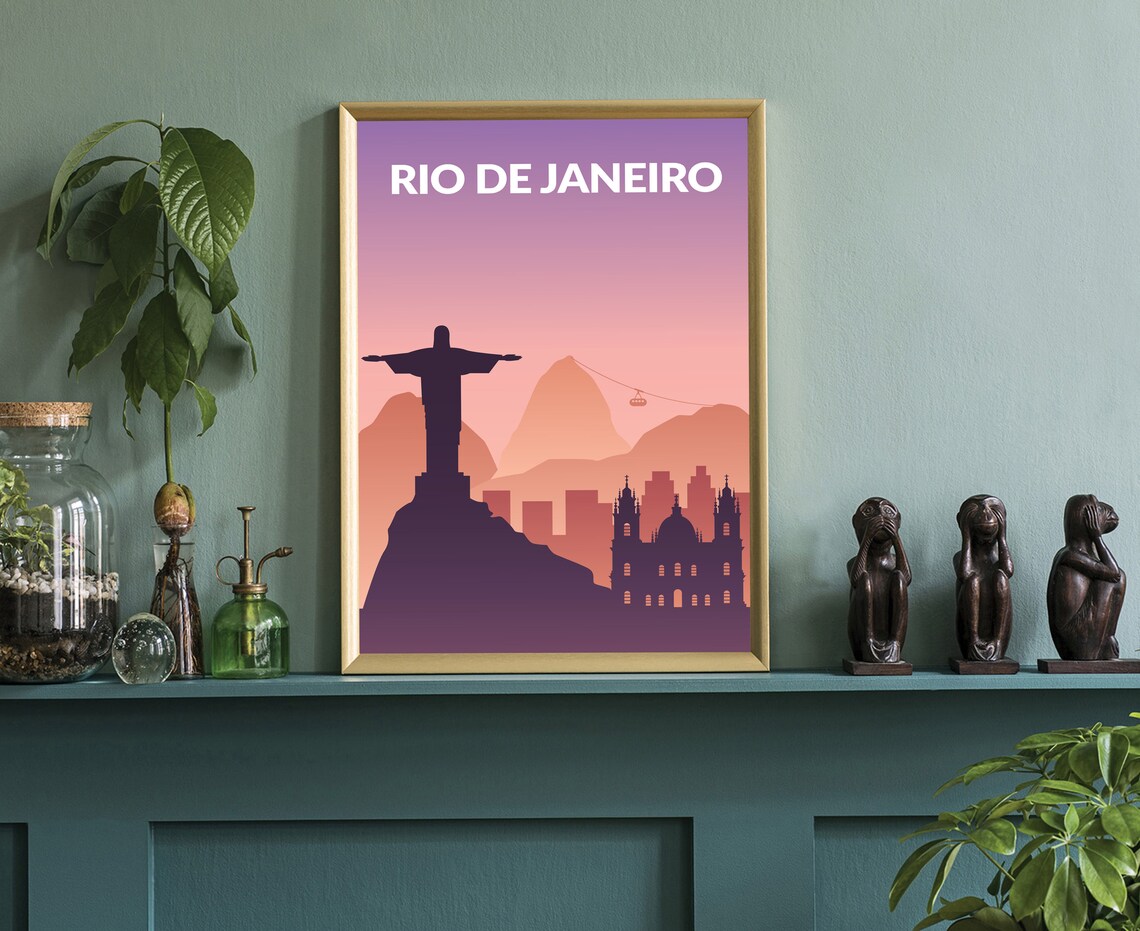 Rio de Janeiro Christ the Redeemer Sunset Minimalist Travel Poster - Image 2