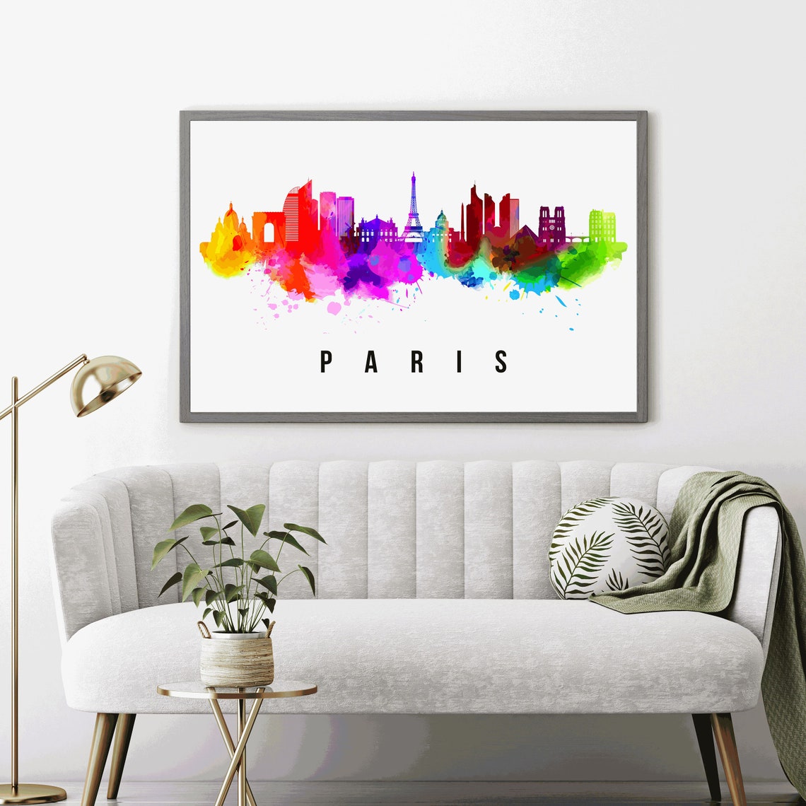 Paris France Rainbow Watercolor Eiffel Tower Skyline Silhouette Poster - Image 4